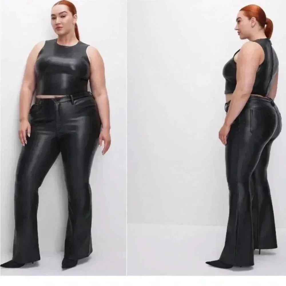 Good American Better Than Leather Pants Faux Leather Black Straight Leg Sz 16 - Picture 2 of 12